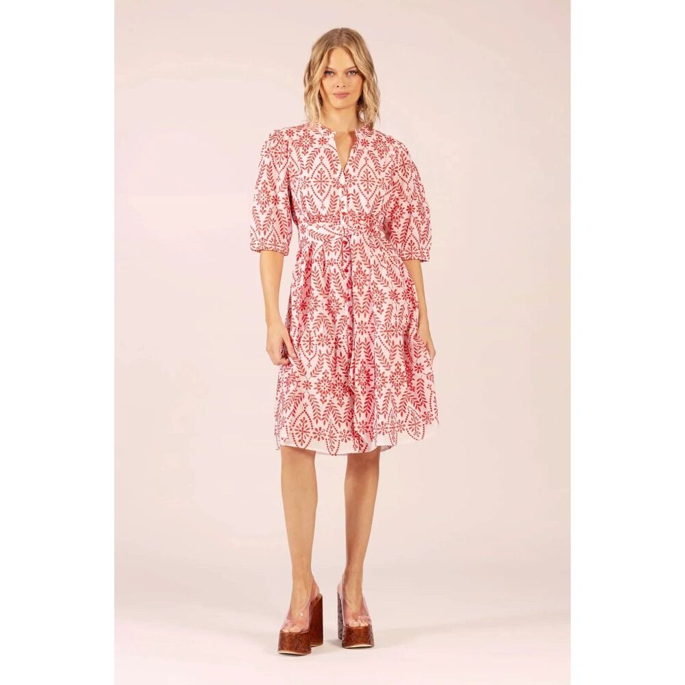 Lola Australia Red & White Marilyn Cotton Lace Dress, size S